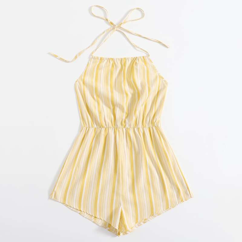 

Striped Halter Romper, Yellow