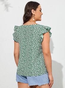 SHEIN VCAY Top con estampado floral ribete con fruncido de cuello V - Multicolor - Ver 2