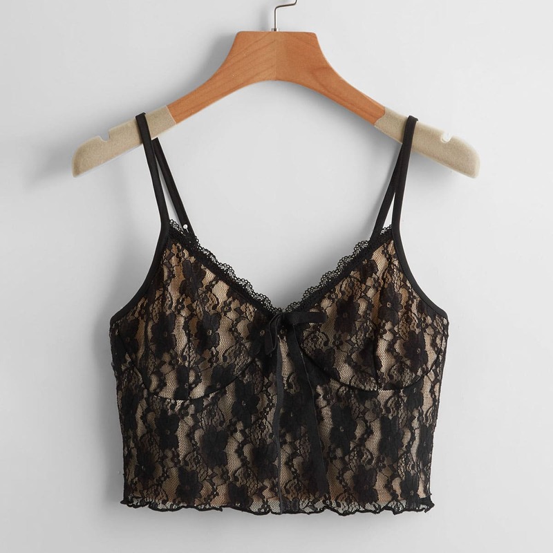 

Contrast Lace Crop Cami, Black