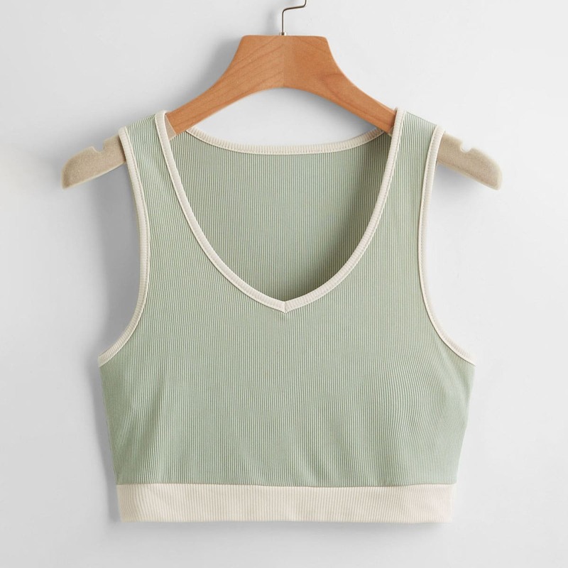 

Ribbed Ringer Tank Top, Mint green