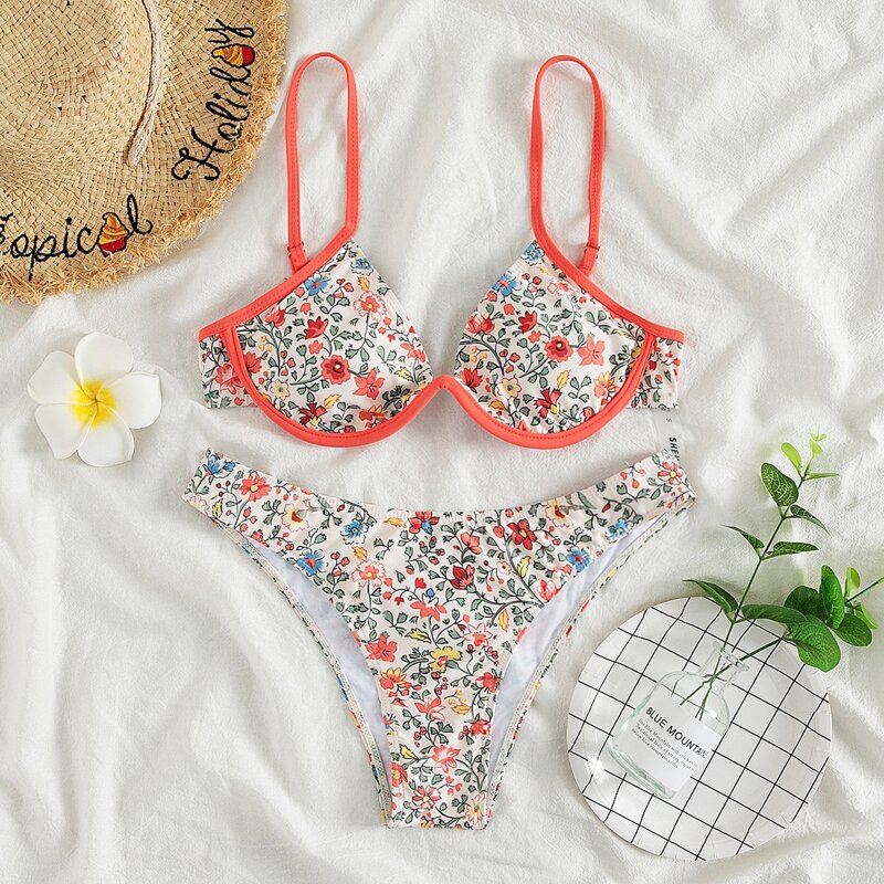 

Floral Underwire High Cut Bikini Swimsuit, Multicolor