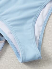 3packs Marble Print Triangle Bikini Set & Beach Skirt - Baby Blue - View 4