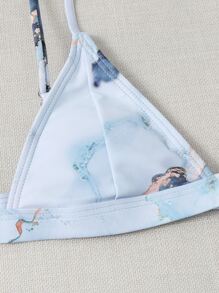 3packs Marble Print Triangle Bikini Set & Beach Skirt - Baby Blue - View 5