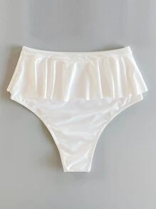Ruffle High Waist Bikini Bottom - White - View 2