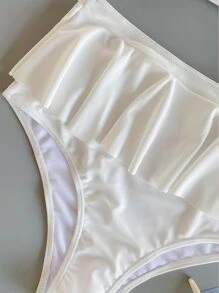 Ruffle High Waist Bikini Bottom - White - View 4