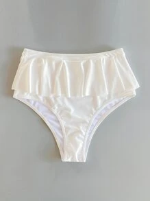 Ruffle High Waist Bikini Bottom - White - View 5