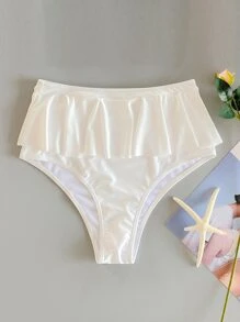 Ruffle High Waist Bikini Bottom - White - View 6