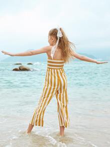 SHEIN Girls Striped Tube Jumpsuit - Yellow - View 2