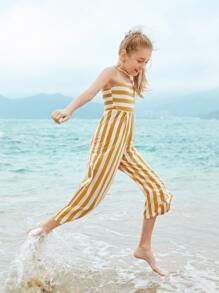 SHEIN Girls Striped Tube Jumpsuit - Yellow - View 3