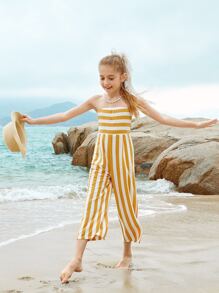 SHEIN Girls Striped Tube Jumpsuit - Yellow - View 5