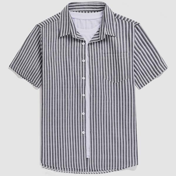 

Men 1pc Striped Button Through Shirt, Grey