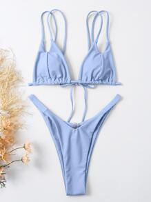 Cut Out High Cut Bikini For Summer Beach Vacation - Dusty Blue - View 1