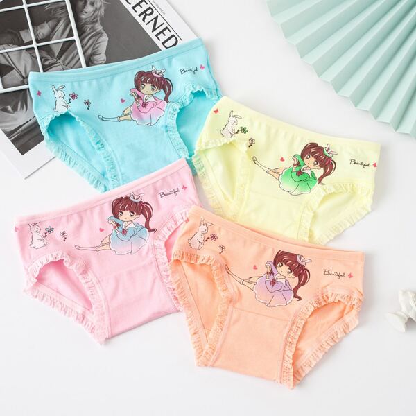

Toddler Girls 4 Pack Cartoon Graphic Lace Insert Brief, Multicolor