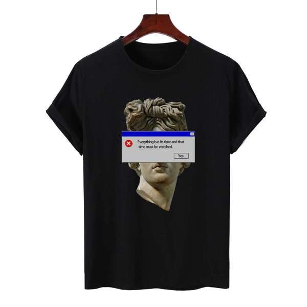 

Men Slogan And Statue Print Tee, Black