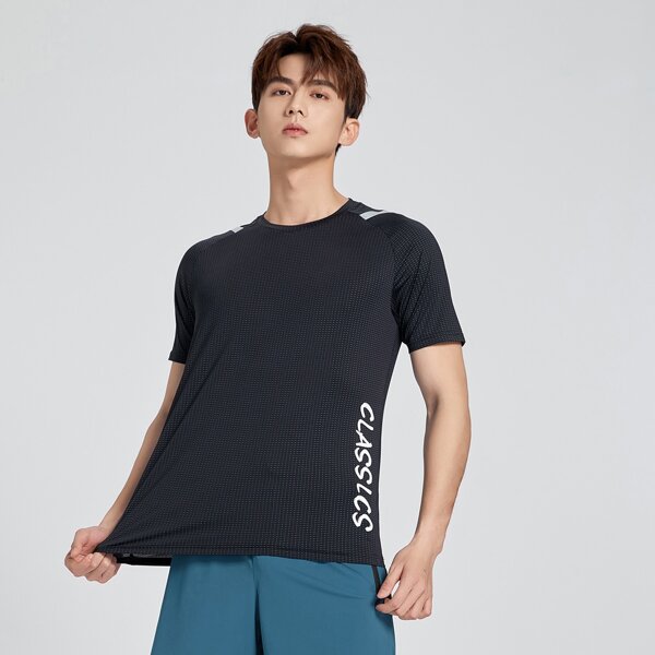

Men Letter Graphic Sports Tee, Black