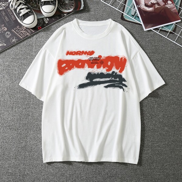 

Men Letter Graphic Color Block Tee, White