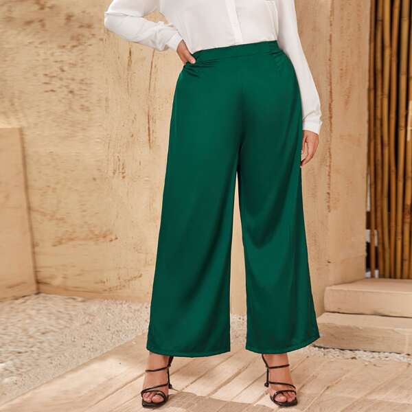 

Plus Elastic Waist Wide Leg Pants, Dark green