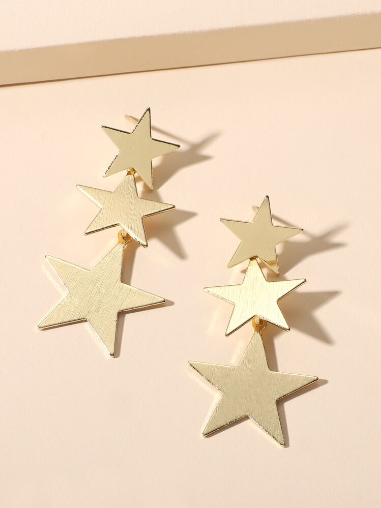 一对金属仿星形耳环，女士日常时尚首饰配饰，派对礼物 - 金黃色 - 查看 1