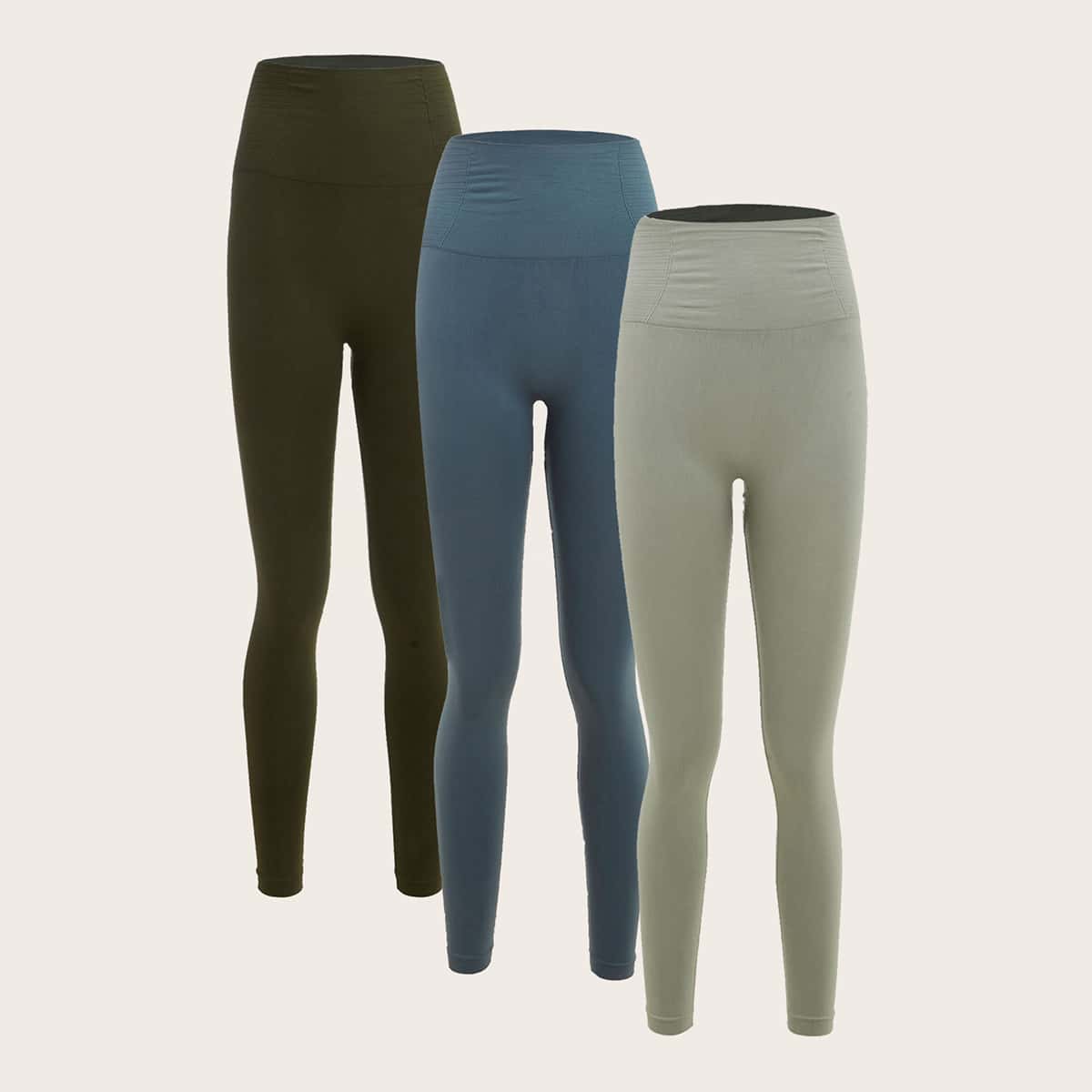 

3 Pack Seamless Wide Waistband Sports Leggings, Multicolor