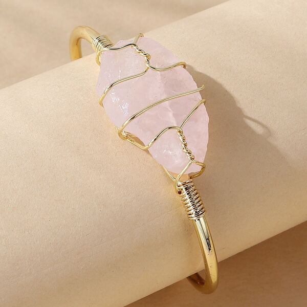 

Stone Decor Cuff Bracelet, Pink