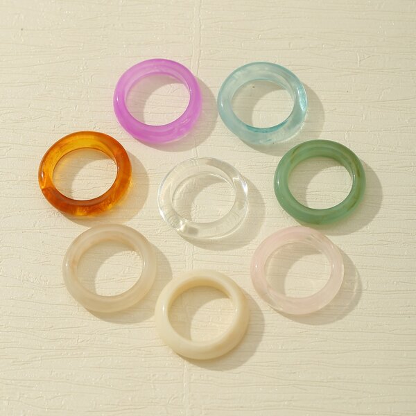 

8pcs Simple Round Ring, Multicolor