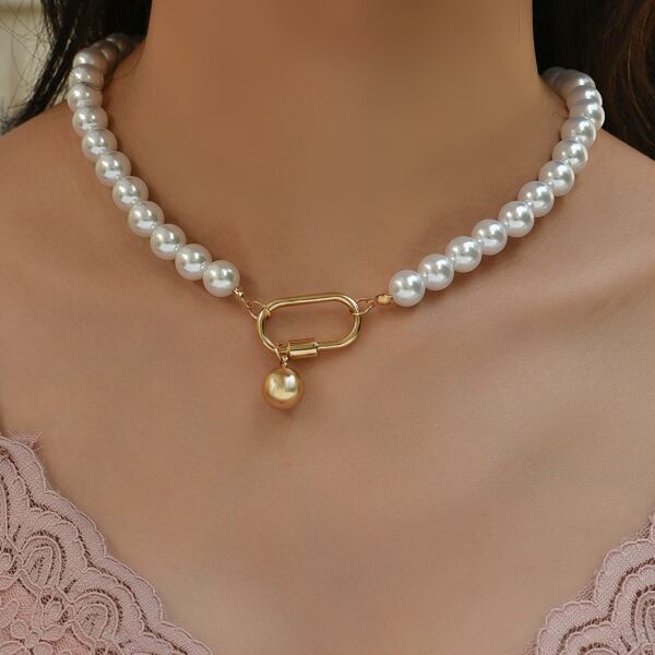 

Faux Pearl Beaded Necklace, Multicolor