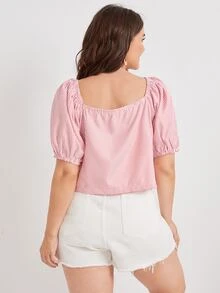 SHEIN Unity Áo sơ mi Plus Size Thắt nơ trước Sọc Giải trí - Đỏ và trắng - Xem 2