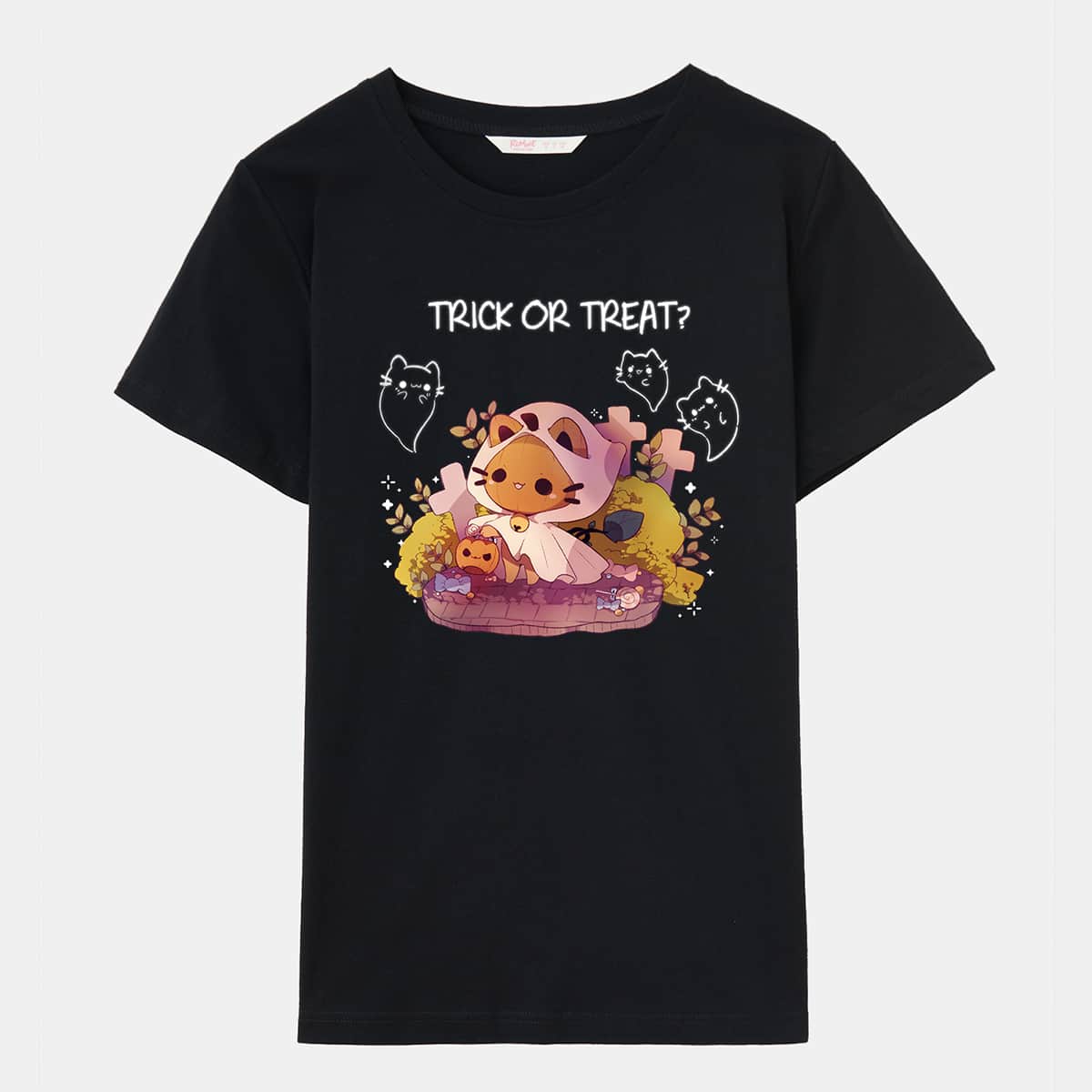 

ROMWE X Cremechii Cartoon Graphic Tee, Black