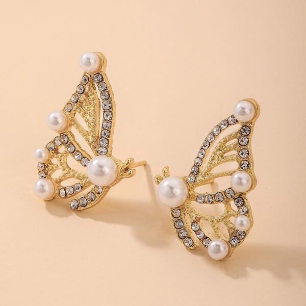 

Rhinestone Decor Butterfly Earrings, Gold