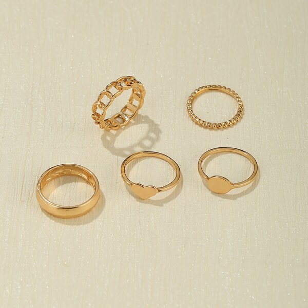 

5pcs Heart Decor Ring, Gold