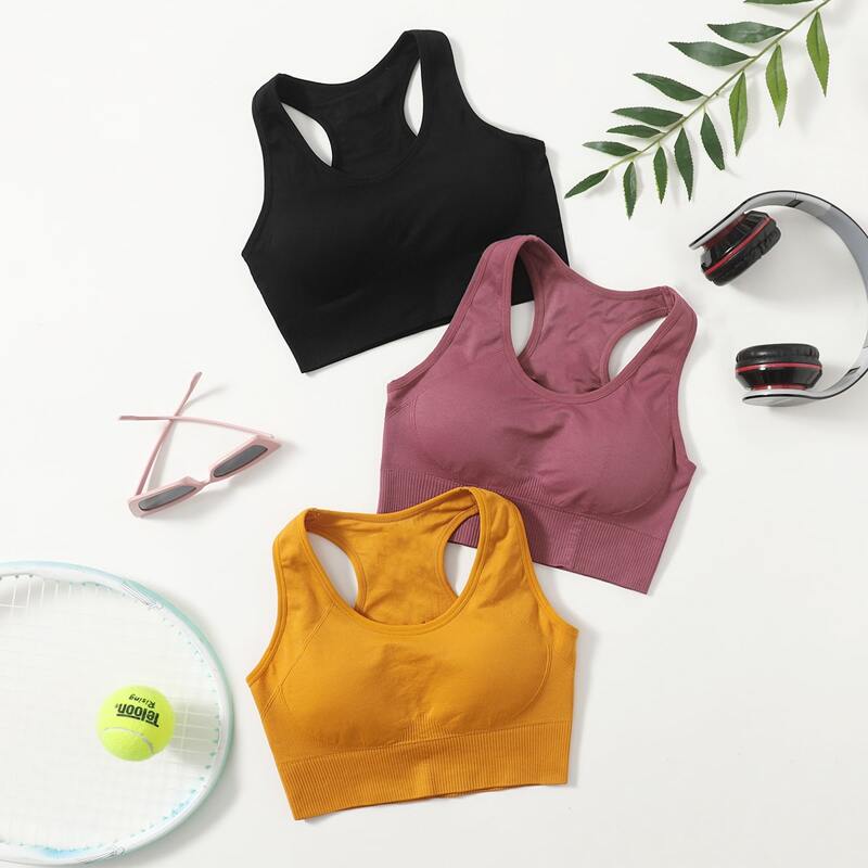 

3pcs Medium Support No Show Sports Bra, Multicolor