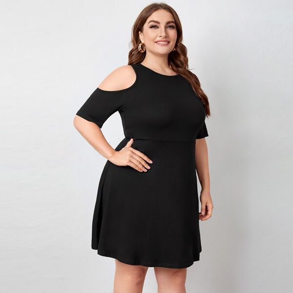 

Plus Cold Shoulder A-line Dress, Black