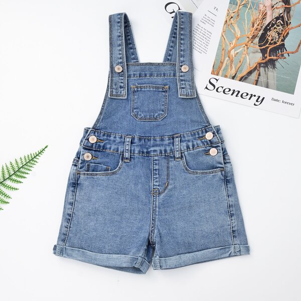 

Toddler Girls Button Denim Overall, Medium wash