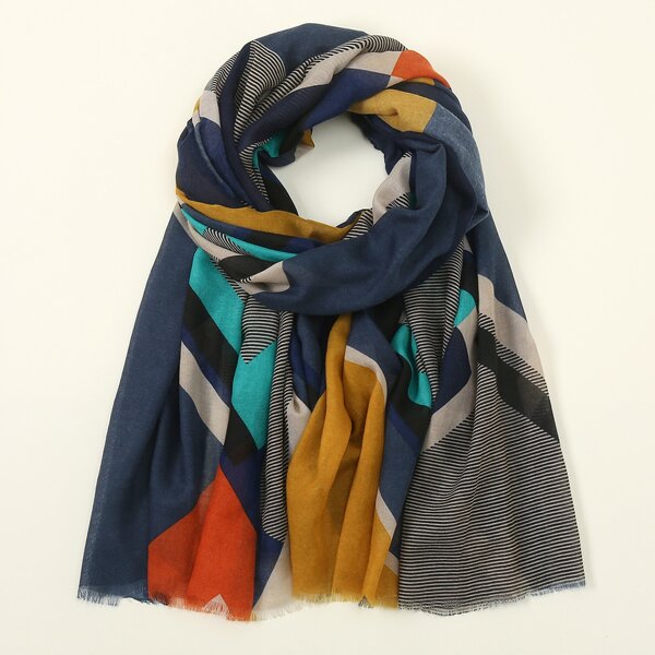 

Striped Print Scarf, Navy blue