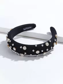 1 băng đô vải đen mới với thiết kế nút thắt ngọc trai, băng đô hợp kim đính ngọc trai giả thời trang & đơn giản cho phụ nữ - màu đen - Xem 2