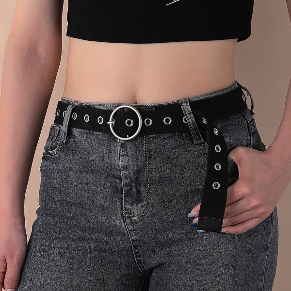 

Round Buckle Tape Belt, Black