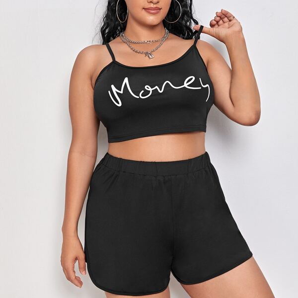 

Plus Letter Graphic Cami Top & Shorts, Black
