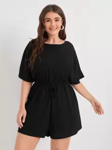 SHEIN LUNE Plus Solid Knot Front Romper - Black - View 1