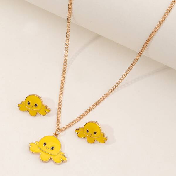 

Cartoon Octopus Charm Necklace & 1pair Stud Earrings, Multicolor