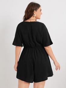 SHEIN LUNE Plus Solid Knot Front Romper - Black - View 2