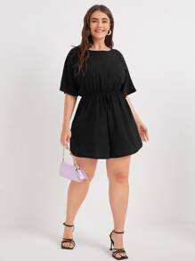 SHEIN LUNE Plus Solid Knot Front Romper - Black - View 3