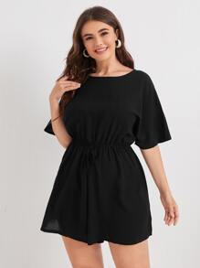 SHEIN LUNE Plus Solid Knot Front Romper - Black - View 4