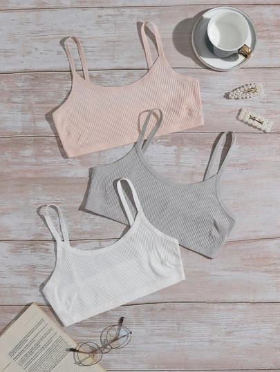3pack Plain Rib Bralette Set