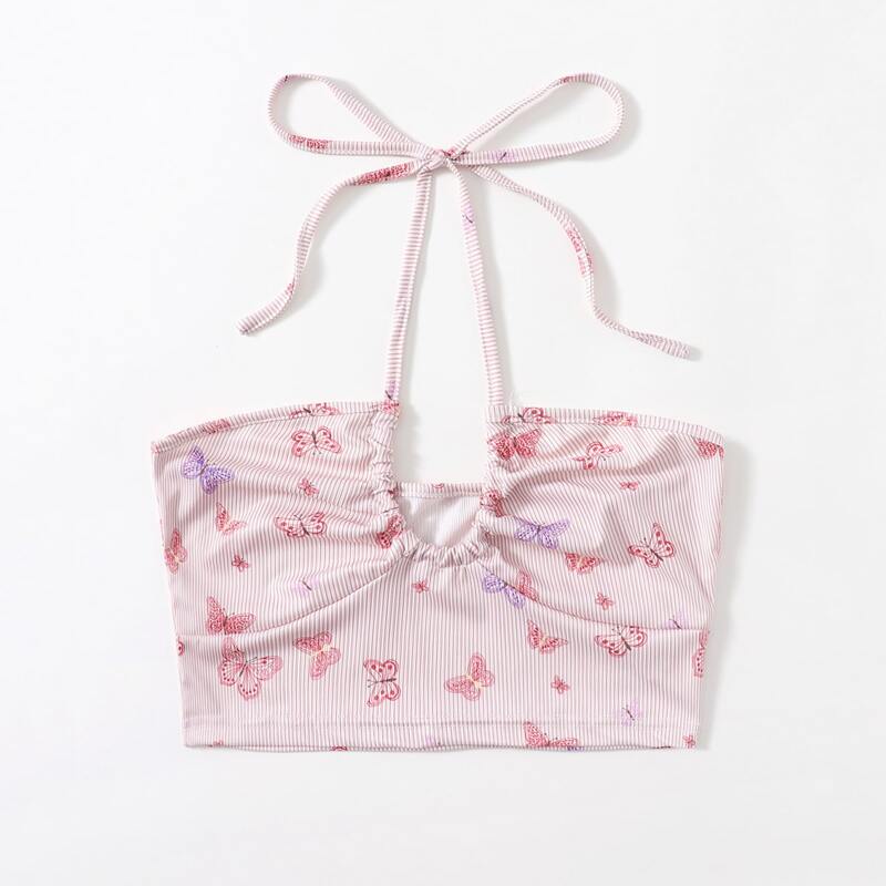 

Butterfly Graphic Halter Top, Baby pink