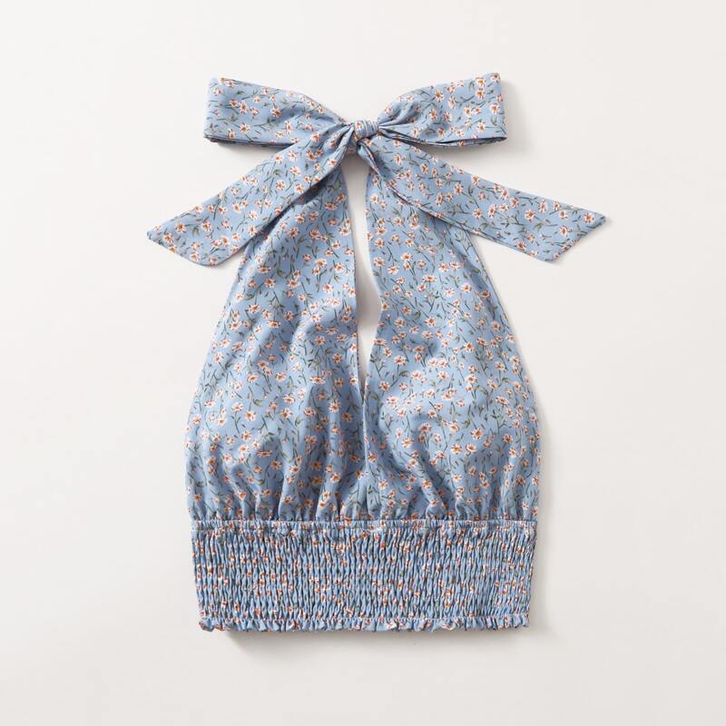 

Ditsy Floral Shirred Crop Top, Baby blue
