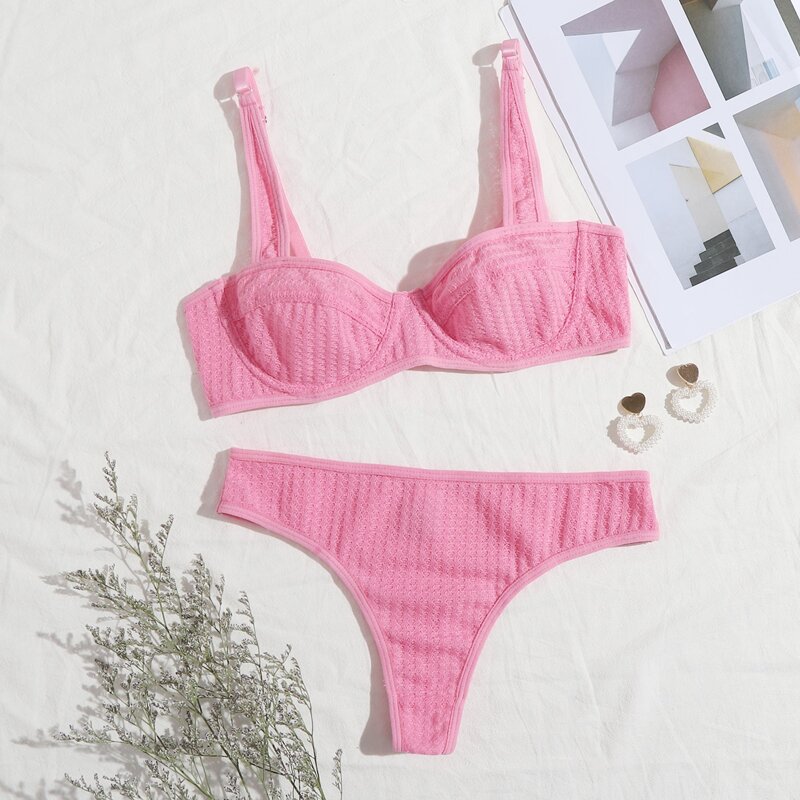 

Textured Underwire Lingerie Set, Pink
