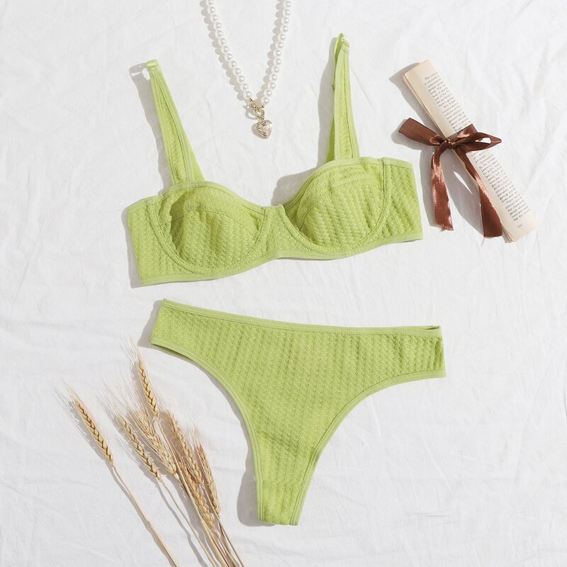 

Textured Underwire Lingerie Set, Lime green