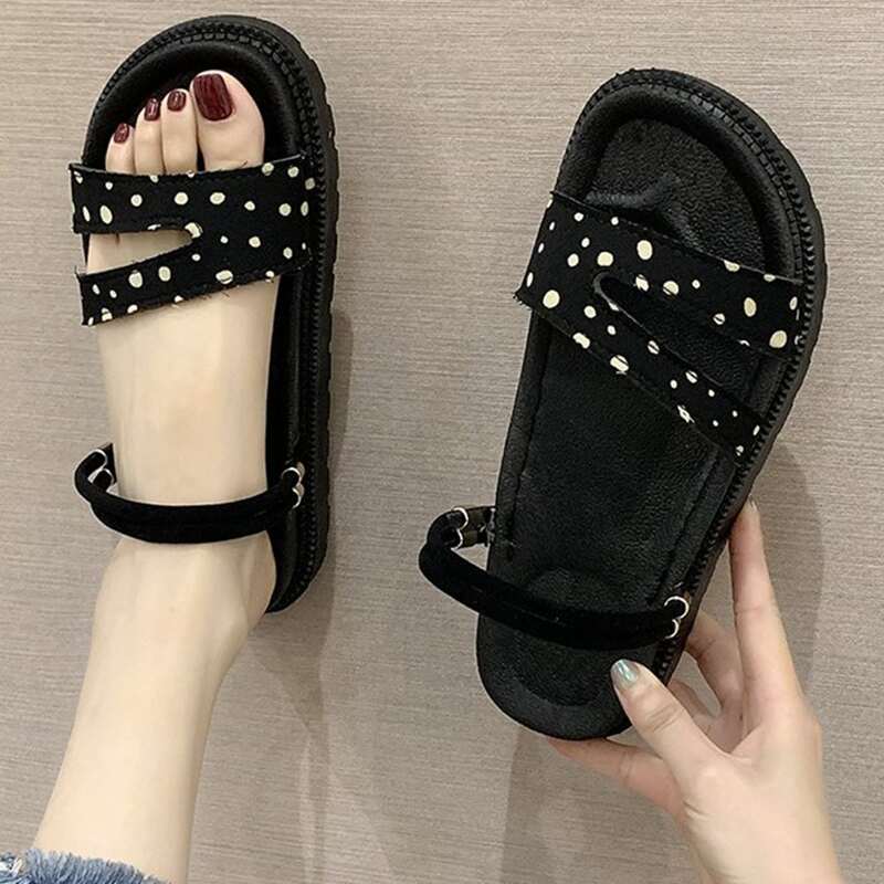

Polka Dot Slide Sandals, Black