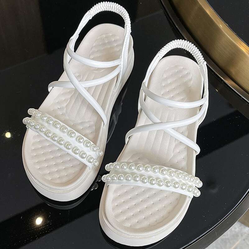 

Faux Pearl Strap Sandals, Beige