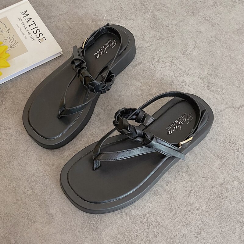 

Braided Strap Slingback Sandals, Black